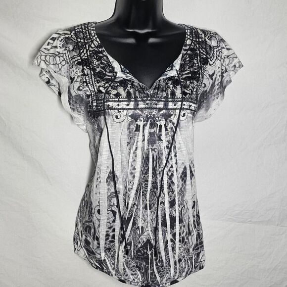 Vintage y2k boho whimsigoth patterned blouse - Picture 1 of 4